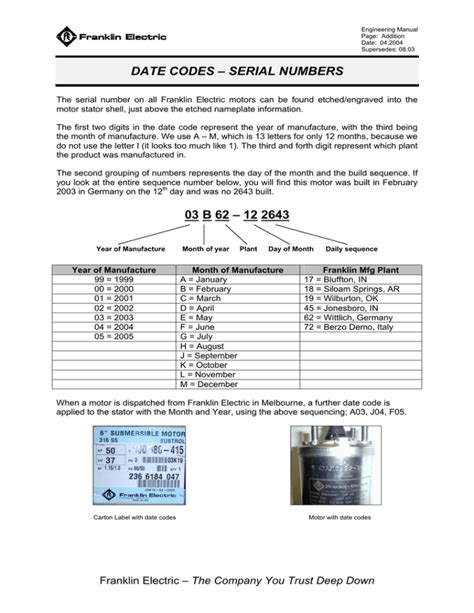 franklin electric serial numbers